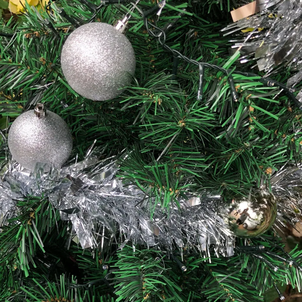 Black Forest Christmas tree package 150cm silver + Christmas balls + Christmas lights + Christmas garland + lace
