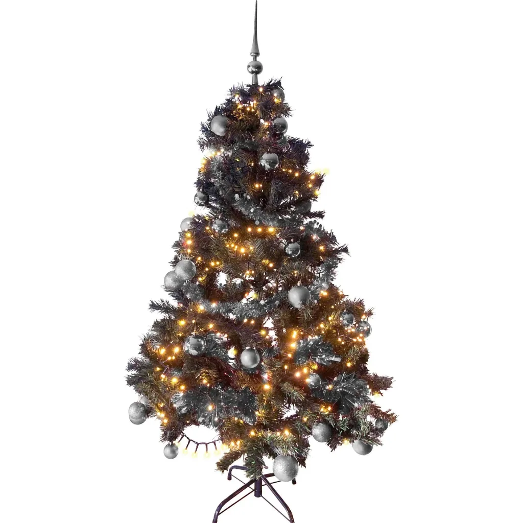 Black Forest Christmas tree package 150cm silver + Christmas balls + Christmas lights + Christmas garland + lace