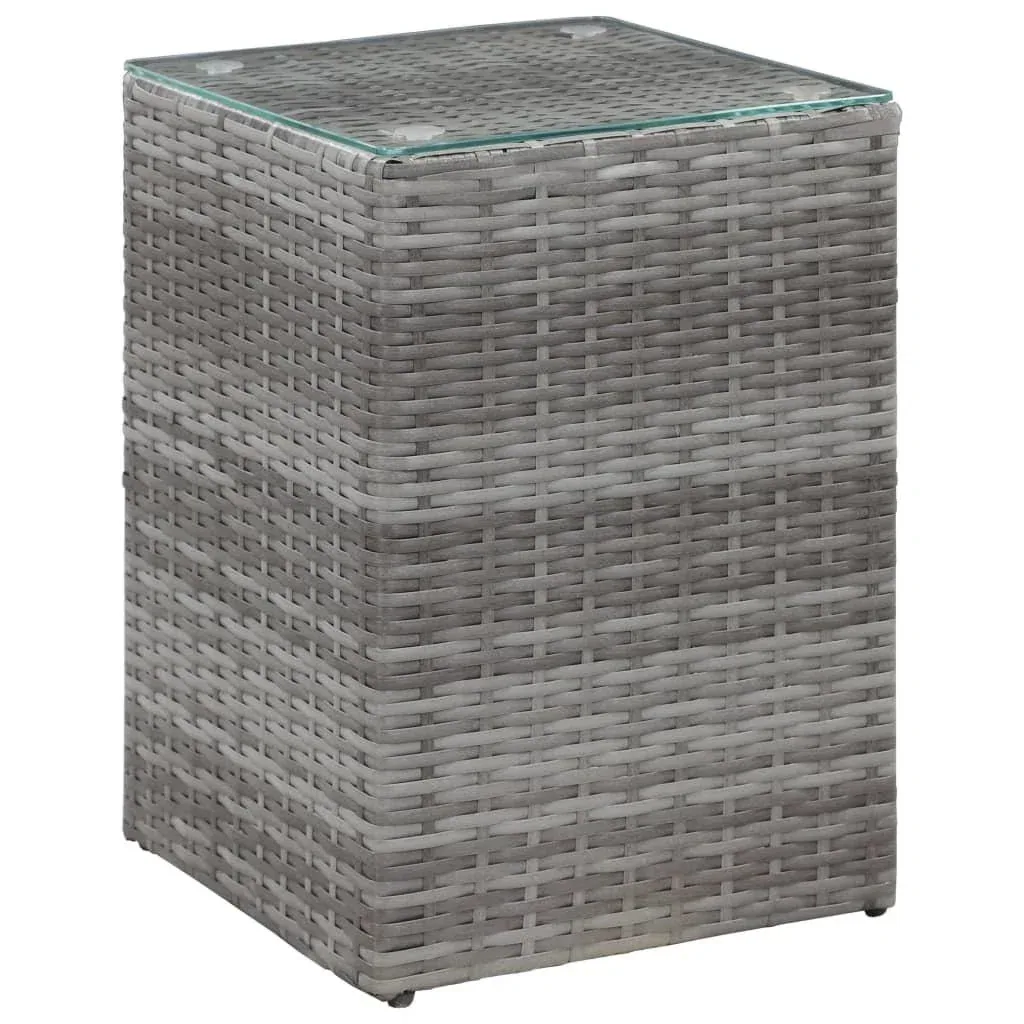 Side table 3-piece with glass top poly rattan grey