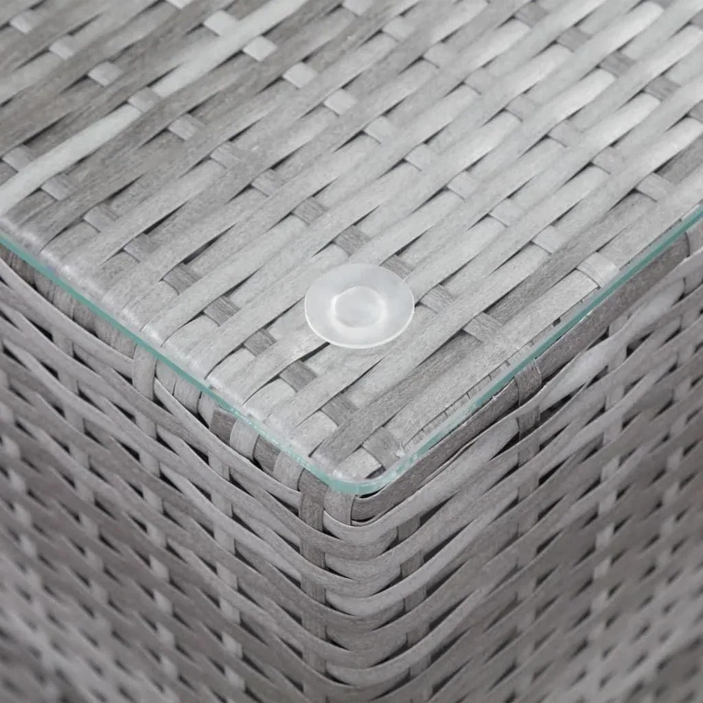 Side table 3-piece with glass top poly rattan grey