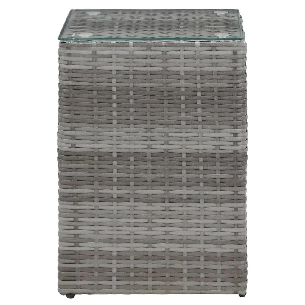 Side table 3-piece with glass top poly rattan grey