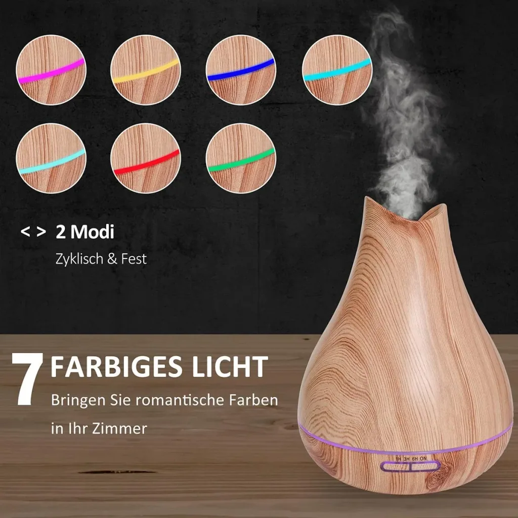 Aroma diffuser for essential oils with LED natural