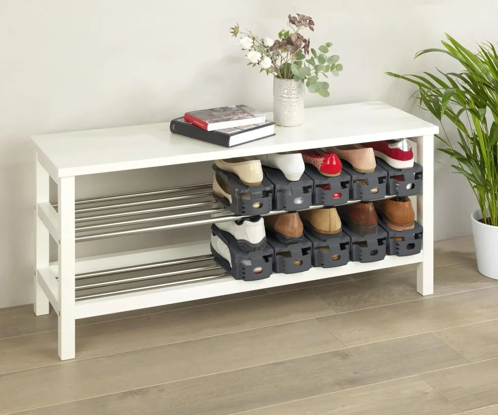 Shoe holder, shoe stacker, shoe organizer height adjustable, gray, 8-pack