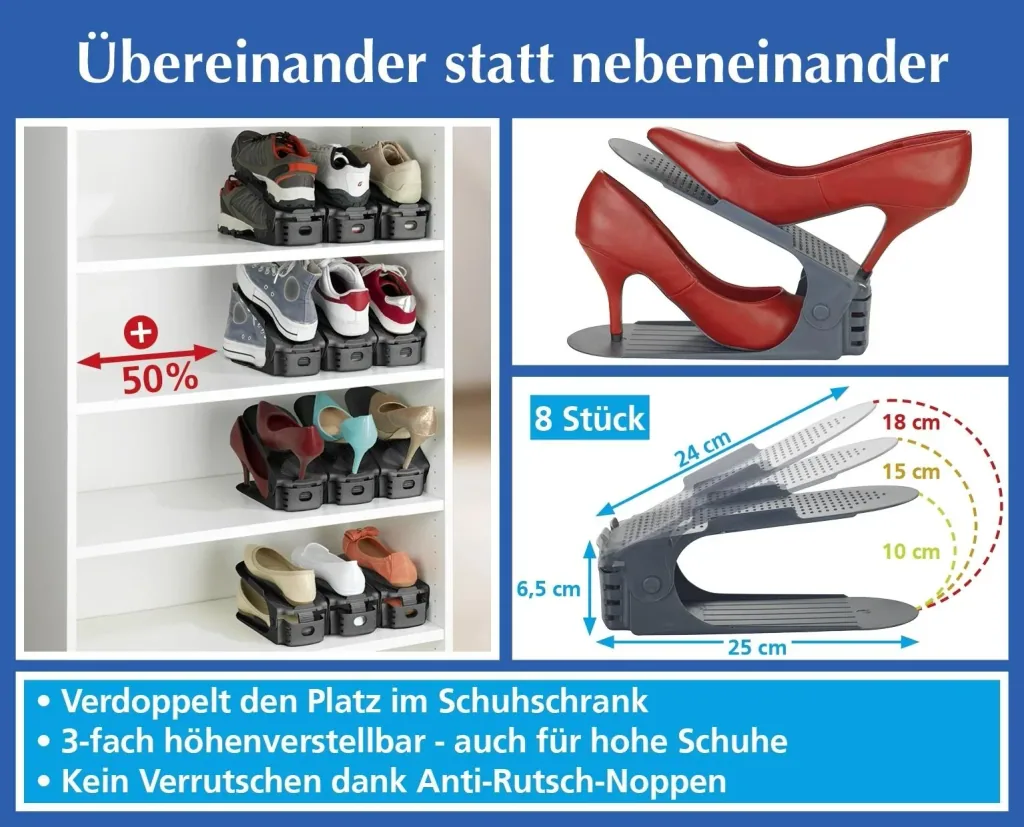 Shoe holder, shoe stacker, shoe organizer height adjustable, gray, 8-pack