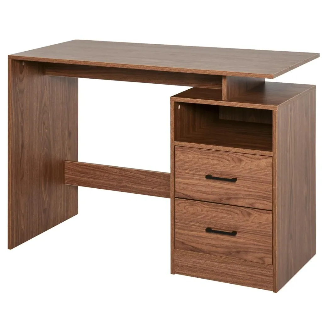 Desk computer table with open shelves 2 drawers work table compact office table chipboard natural 107 x 48 x