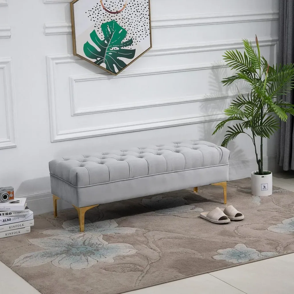 Upholstered bench blue/gold