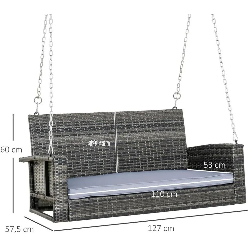 Hanging bench 2-seater 127 cm x 57.5 cm x 60 cm