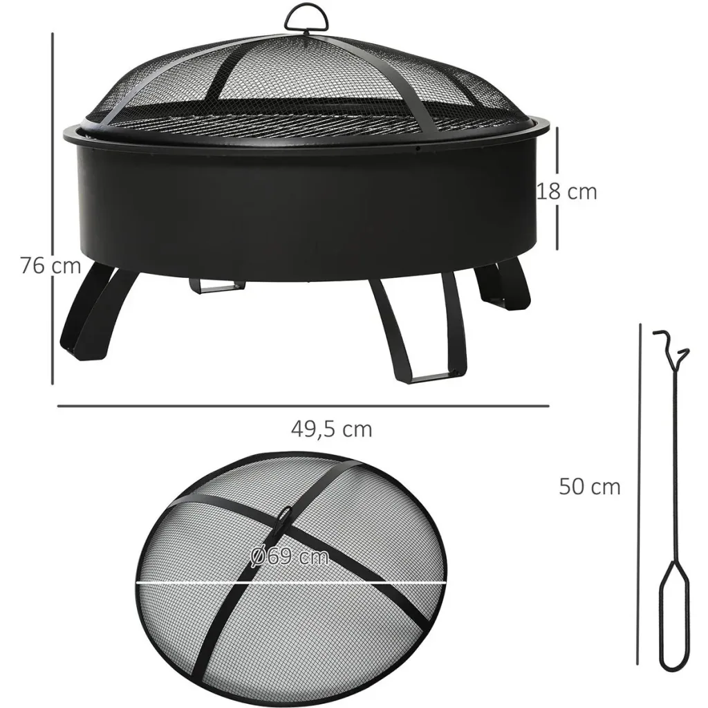 2-in-1 fire bowl with grill grate black
