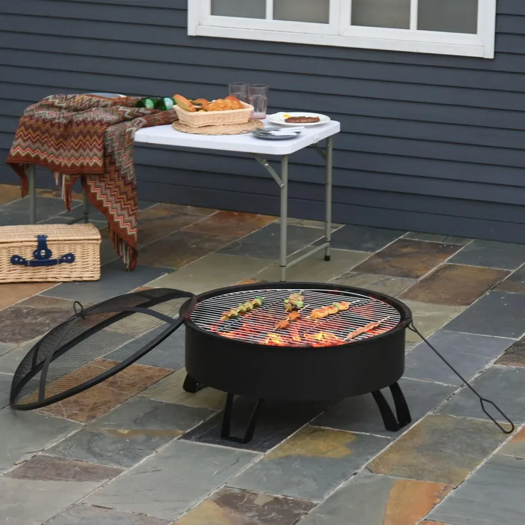 2-in-1 fire bowl with grill grate black