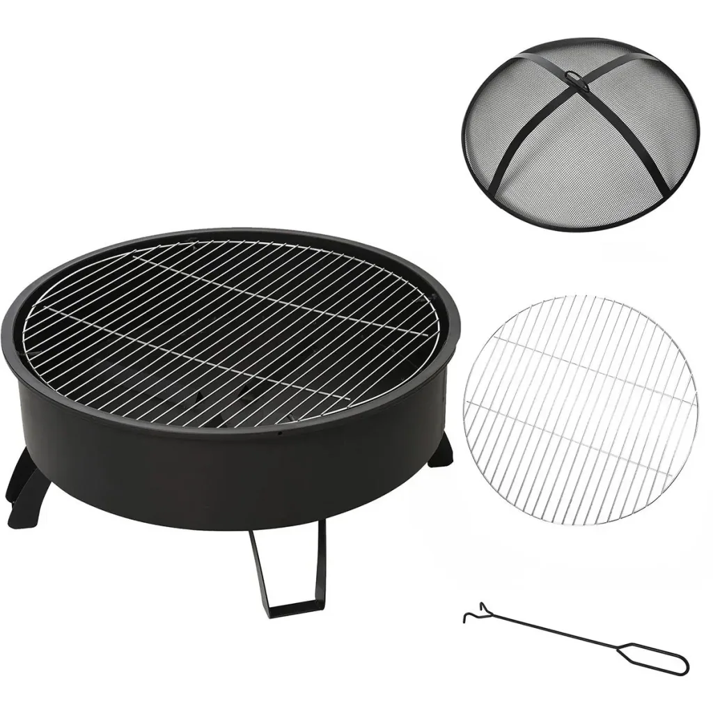2-in-1 fire bowl with grill grate black