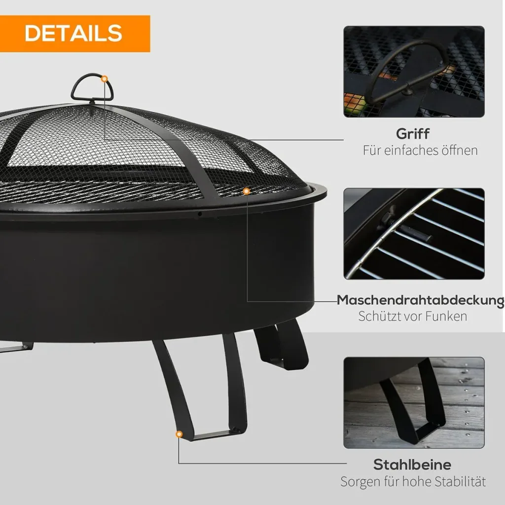 2-in-1 fire bowl with grill grate black