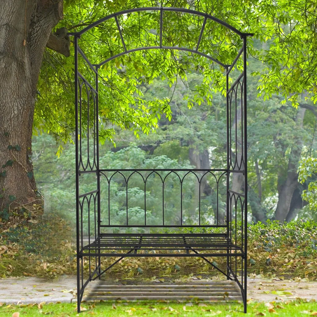 Rose arch with bench, rose bench, arbor bench, trellis, metal, black, 115 x 50 x 203 cm