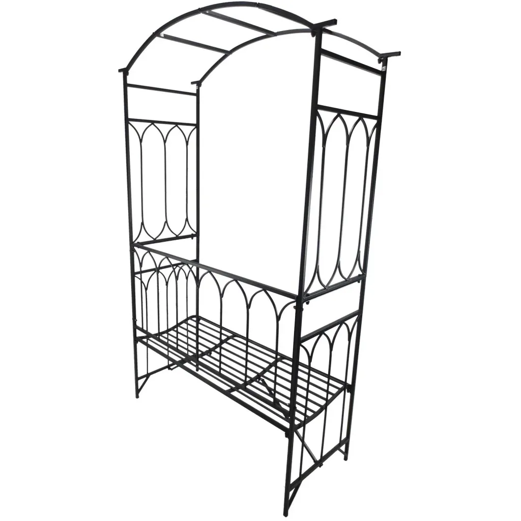 Rose arch with bench, rose bench, arbor bench, trellis, metal, black, 115 x 50 x 203 cm