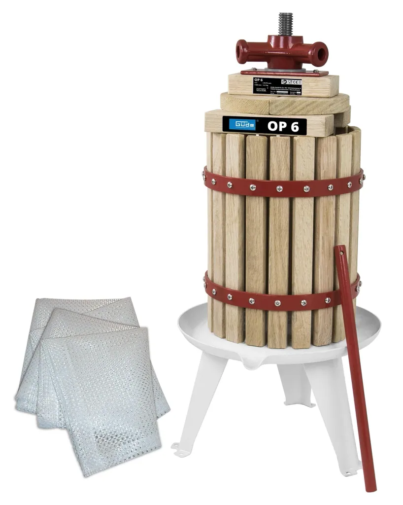 Set fruit press “OP 6” with 6 litre press basket, mechanical drive + 2 press cloths