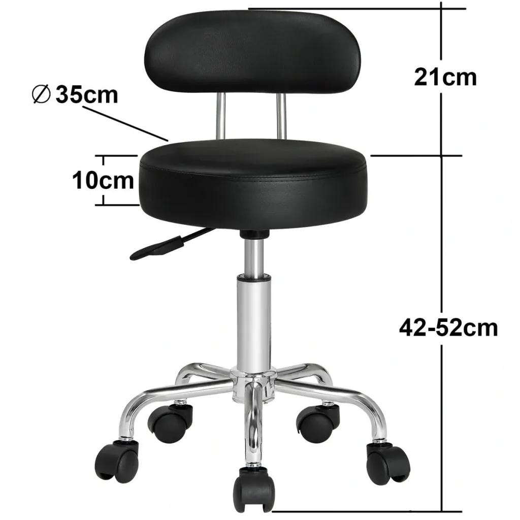 Black rolling stool with backrest