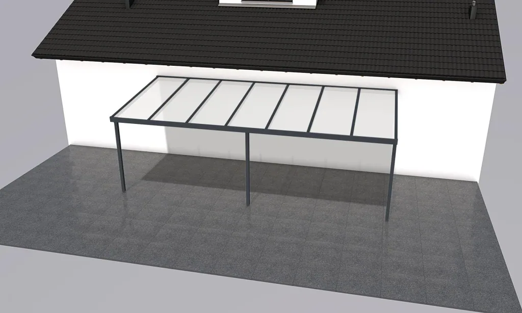 Patio roof Premium, anthracite, 7120 x 3060 mm - Polycarbonate multi-wall sheets 16 mm, opal