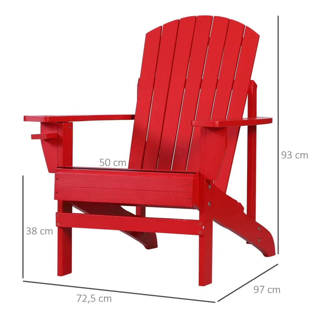 Adirondack garden chair with cup holder, garden lounger, balcony chair, solid wood, red, 97 x 72.5 x 93 cm