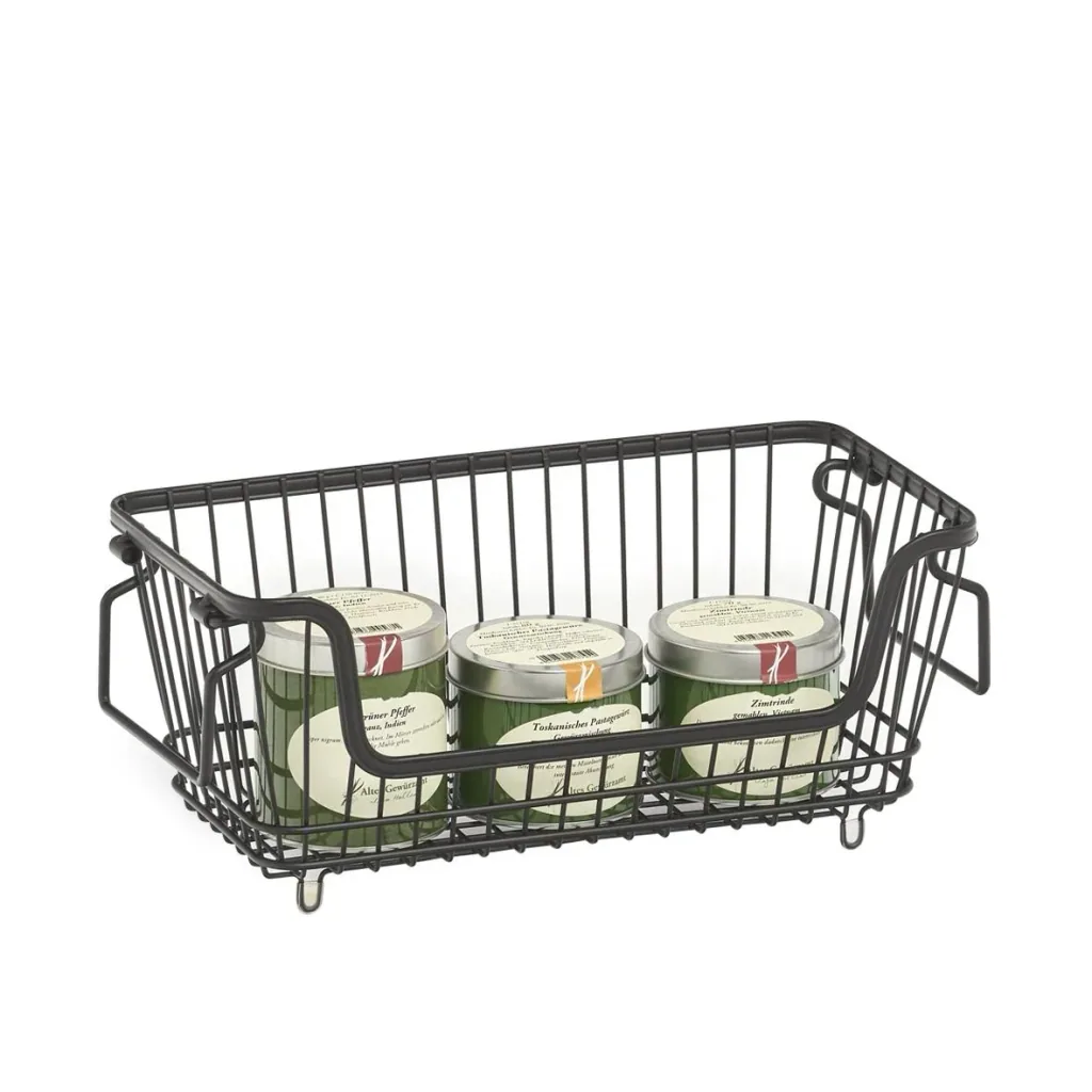 Storage basket, stackable, metal, black