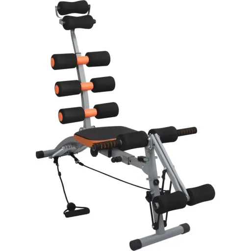 L-shaped abdominal trainer with elastic cords