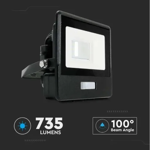 VT-128S LED Floodlight with Sensor - 20 W - 1510 Lm - 3000K - Black