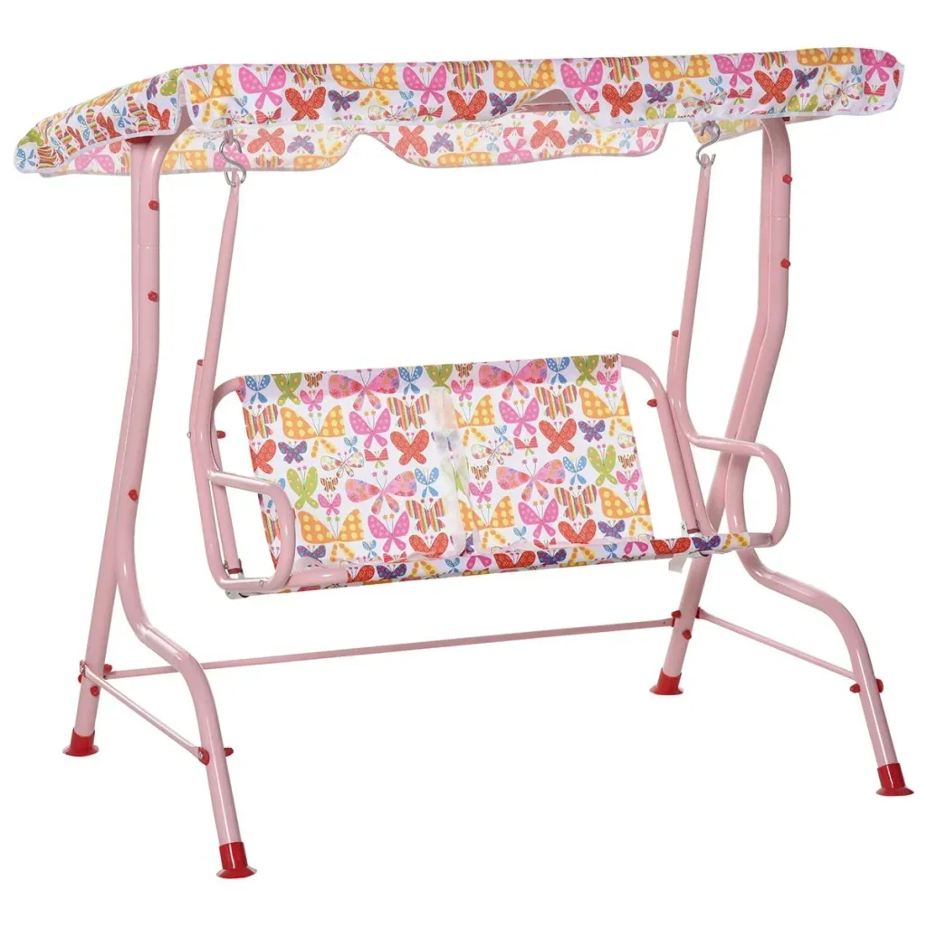 Children's Hollywood swing Children's swing with sunroof 2-seater garden swing for 3-6 years Metal Pink 110L x 70W x 11
