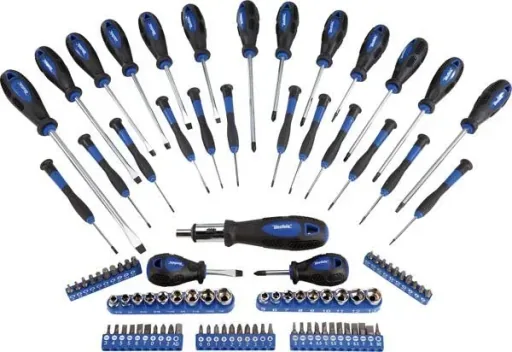 Screwdriver set 98-piece including bits and sockets + free bag
