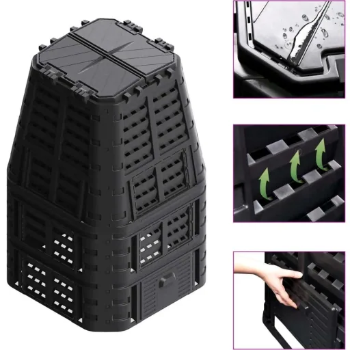 Compost bin 1000 L 93.3x93.3x146 cm black