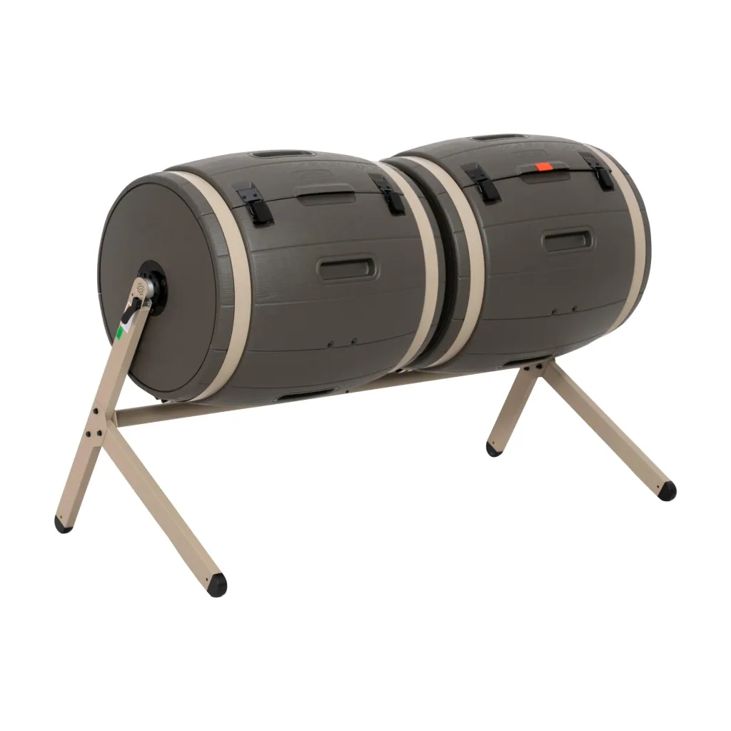 Compostvat dubbele trommel 380 L 160×79×110 cm bruin – 2 trommels voor continu composteren