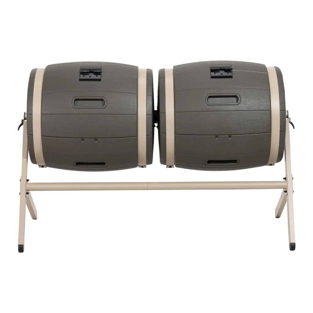 Compostvat dubbele trommel 380 L 160×79×110 cm bruin – 2 trommels voor continu composteren