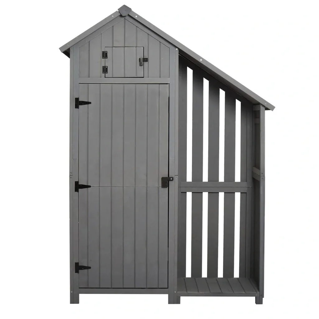 Garden cabinet wooden tool shed garden house tool cabinet wooden hut gable roof grey + black 129 x 51.5 x 180 cm