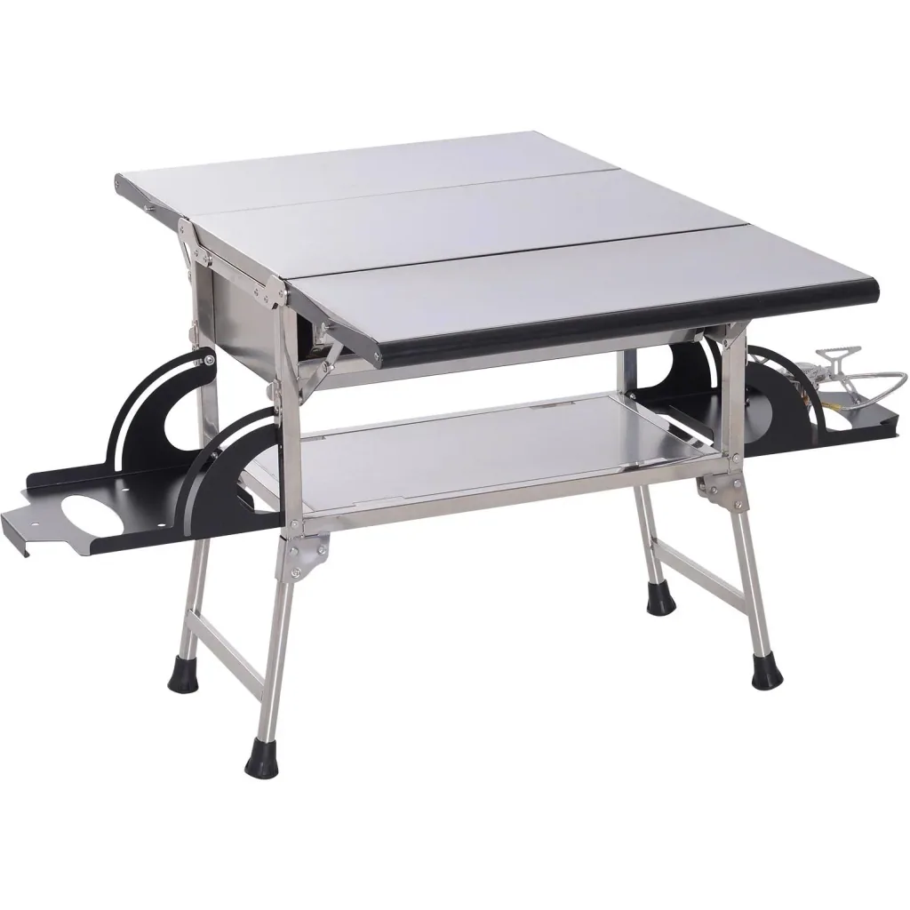Folding grill gas grill stand grill portable table grill camping garden BBQ stainless steel silver 58 x 34.2 x 34 cm