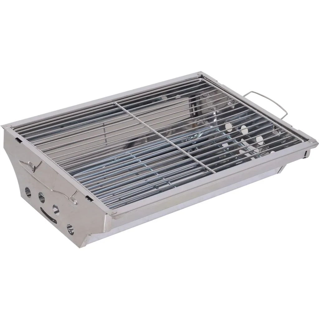 Folding grill gas grill stand grill portable table grill camping garden BBQ stainless steel silver 58 x 34.2 x 34 cm
