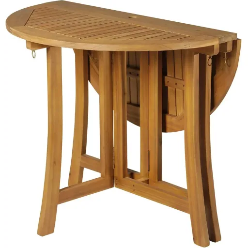 Folding table, side table, garden table, wooden table, foldable with umbrella hole, acacia natural Ø90 x 78 cm