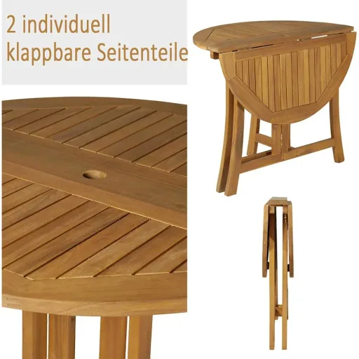 Folding table, side table, garden table, wooden table, foldable with umbrella hole, acacia natural Ø90 x 78 cm