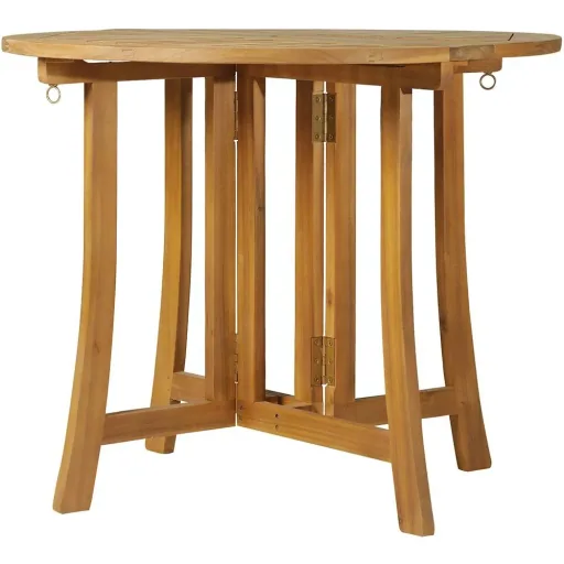 Folding table, side table, garden table, wooden table, foldable with umbrella hole, acacia natural Ø90 x 78 cm