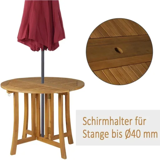 Folding table, side table, garden table, wooden table, foldable with umbrella hole, acacia natural Ø90 x 78 cm