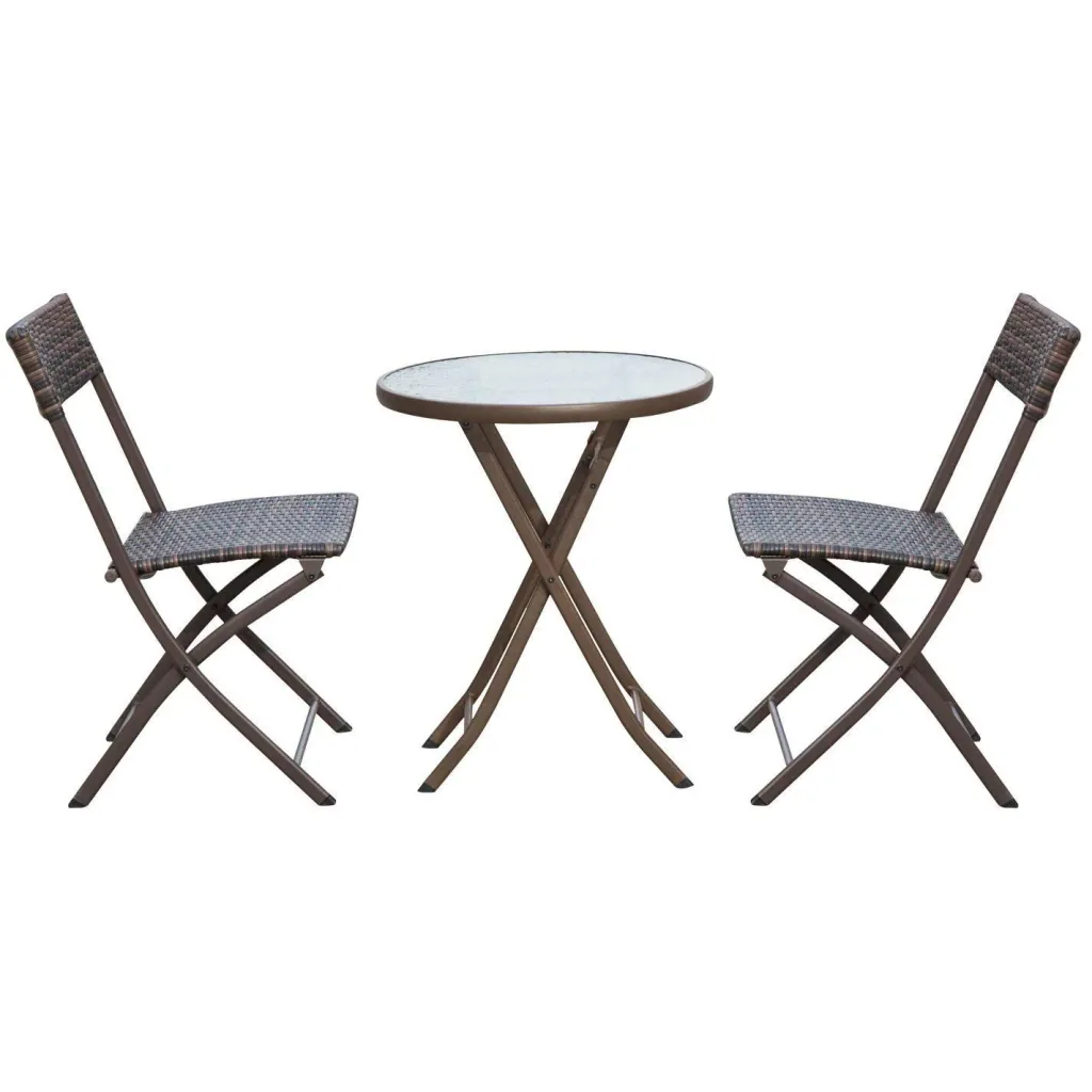 Bistro set balcony set 3 pcs, polyrattan foldable brown