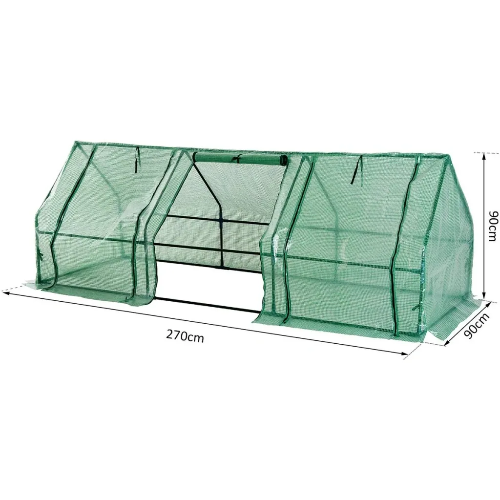 Greenhouse with 3 side roller doors green transparent