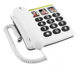 Corded large-button telephone PhoneEasy 331ph white, with optical call signaling, 3 direct-dial photo buttons