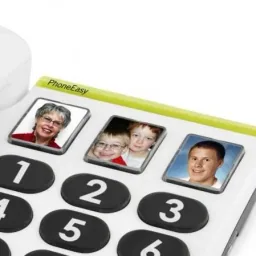 Corded large-button telephone PhoneEasy 331ph white, with optical call signaling, 3 direct-dial photo buttons