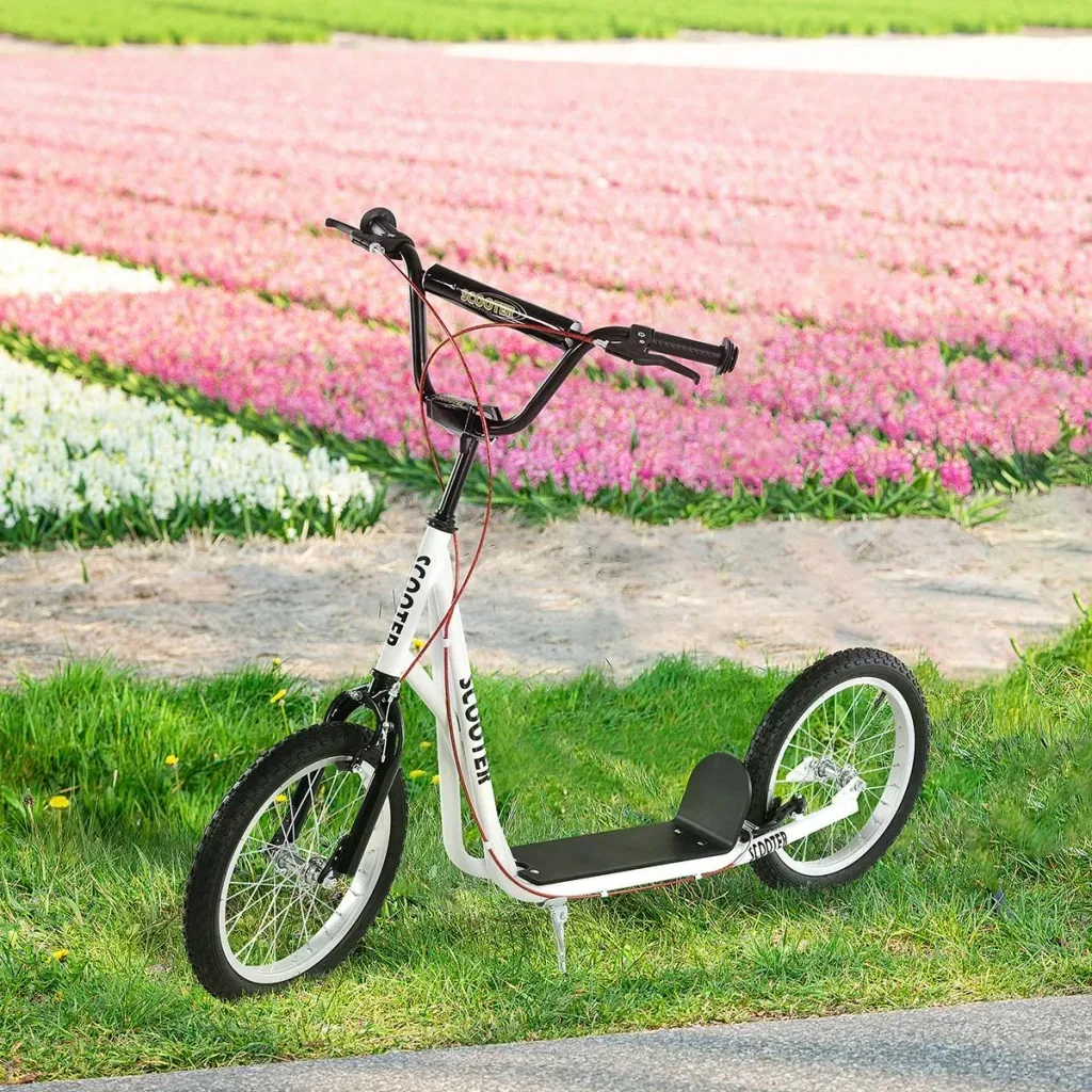 Children's scooter, kick scooter, city scooter, children's scooter, kickboard, pneumatic tires, 16 inches, white, 139 x 58 x 90-96 cm