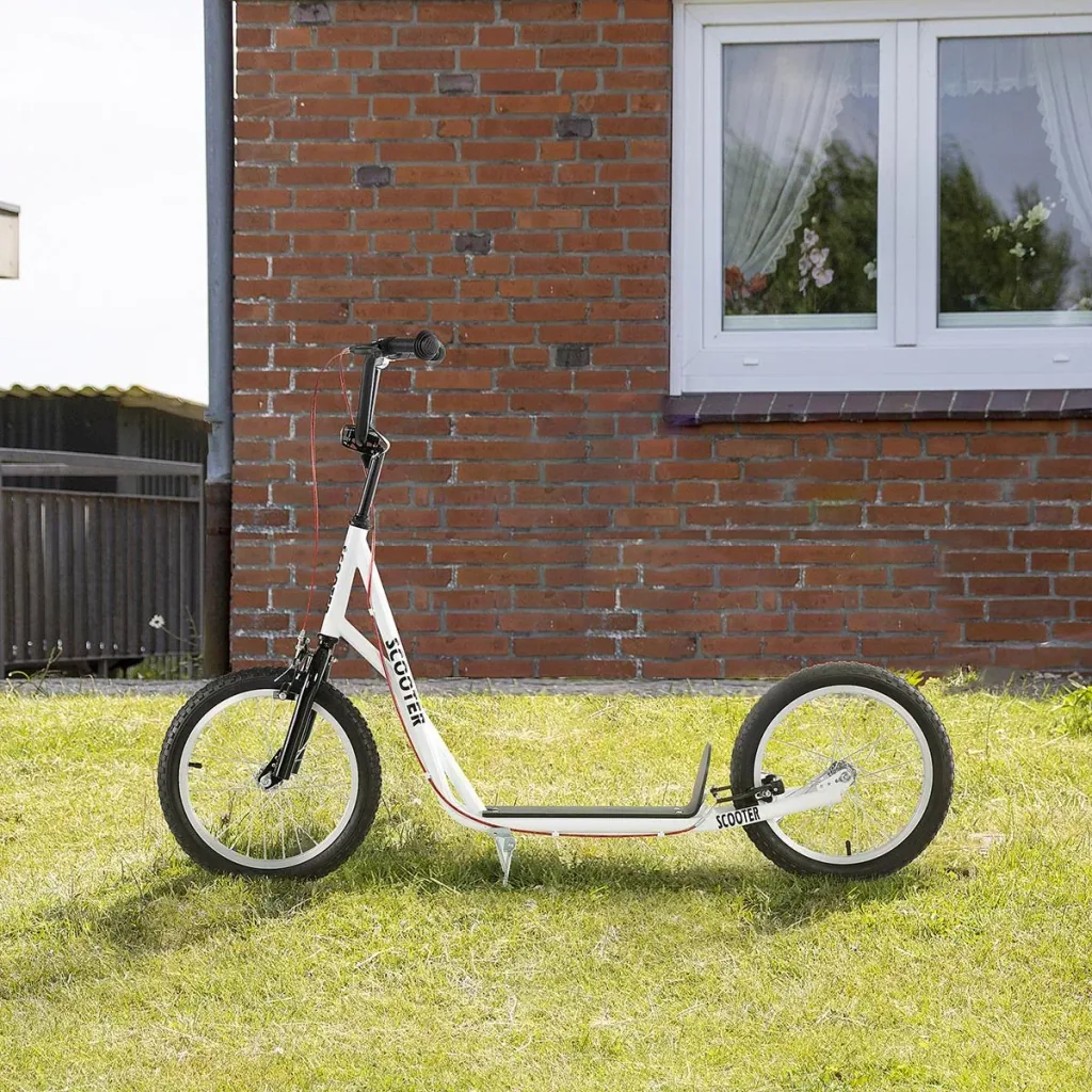 Children's scooter, kick scooter, city scooter, children's scooter, kickboard, pneumatic tires, 16 inches, white, 139 x 58 x 90-96 cm