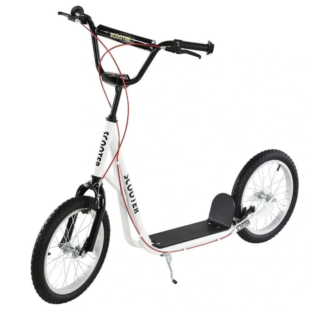 Children's scooter, kick scooter, city scooter, children's scooter, kickboard, pneumatic tires, 16 inches, white, 139 x 58 x 90-96 cm