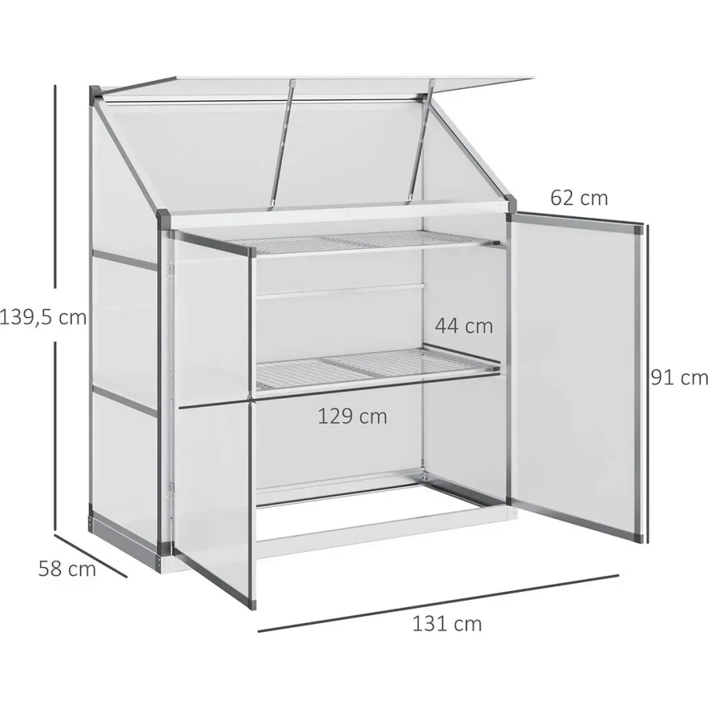 Aluminum greenhouse with sliding door foundation frame 3 levels cold frame 129.5 x 58 x 140.5 cm greenhouse plant house tomato house