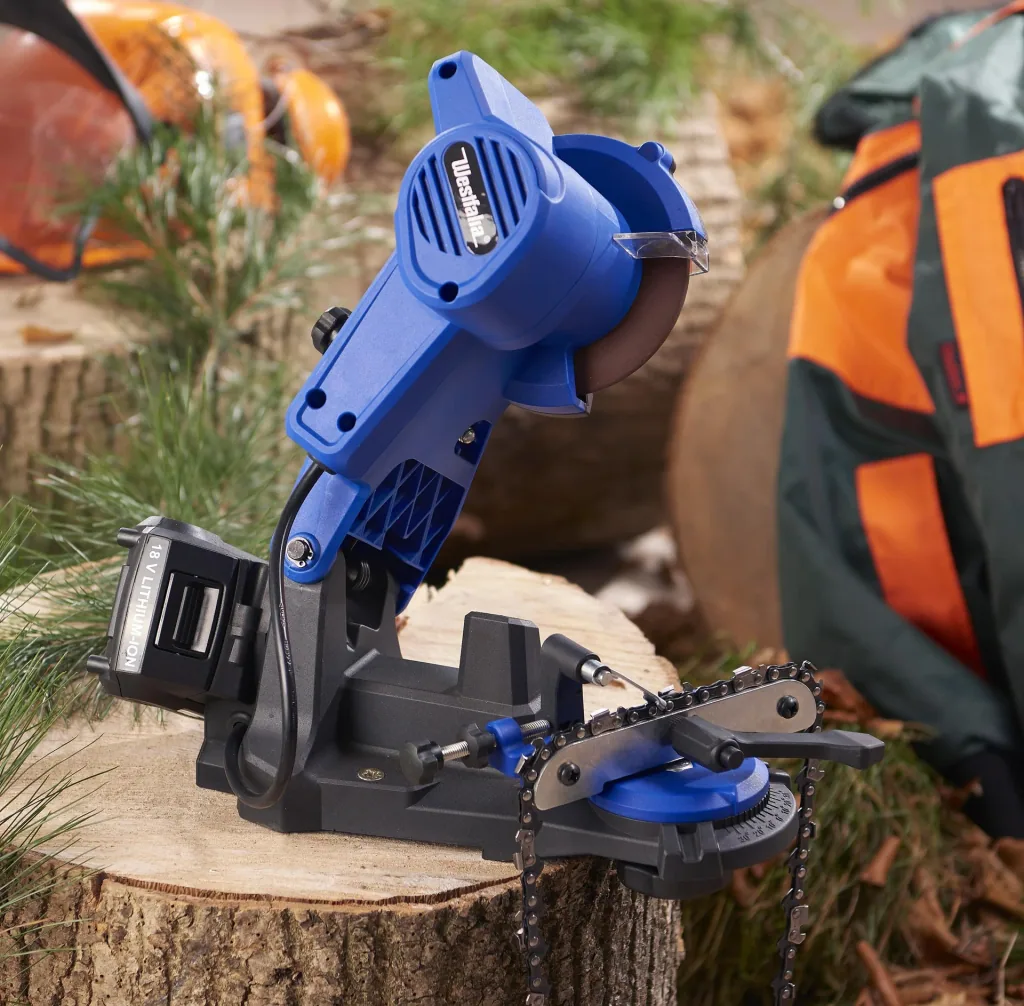 Cordless chain saw sharpener, 18 Volt, SKSG 18, including Li-Ion battery, 4.0 Ah and charger 2.4 A ALG 18 Volt