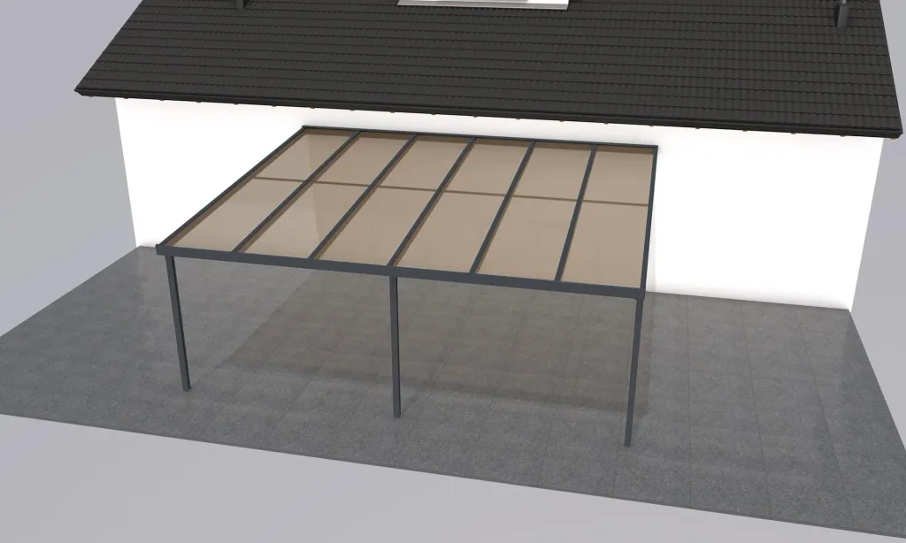 Patio roof Premium, anthracite, 6110 x 5060 mm - Polycarbonate multi-wall sheets 16 mm, bronze