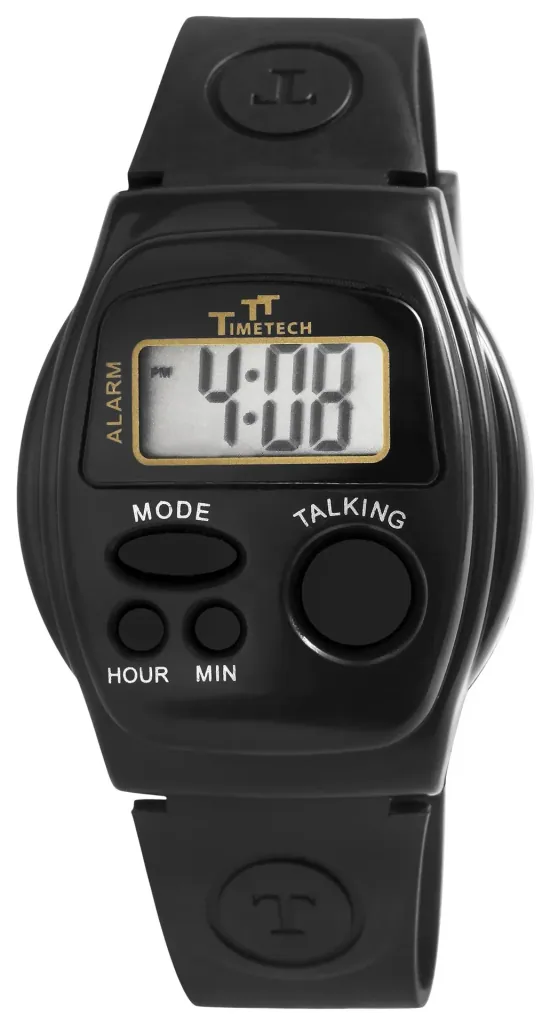 Talking digital watch with alarm and silicone strap