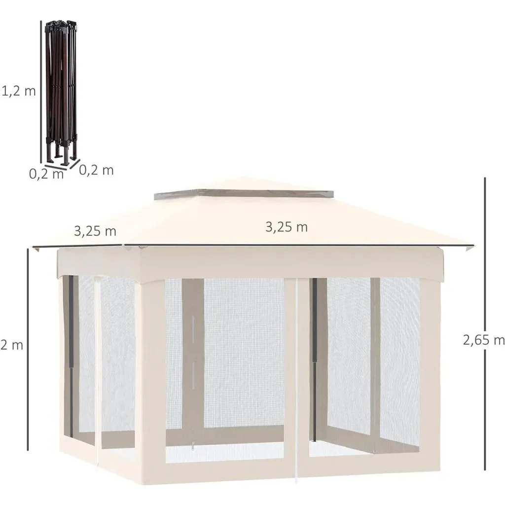 Pop-up gazebo garden tent with side walls Pop-up gazebo cream white 3.25 x 3.25 x 2.65 m