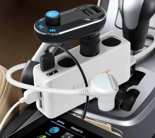 Universal car charger with 4 USB ports and 3-way car distributor