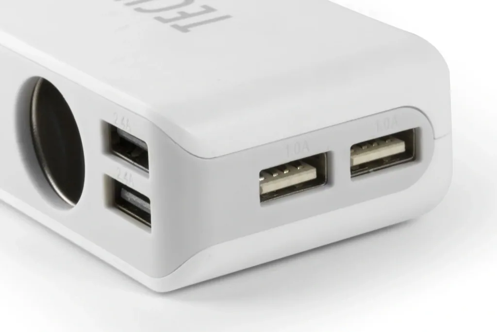 Universal car charger with 4 USB ports and 3-way car distributor